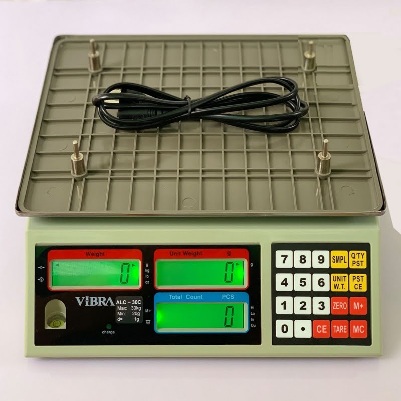 Cân điện tử Vibra ALC-300C với màn hình kỹ thuật số màu xanh lá cây.