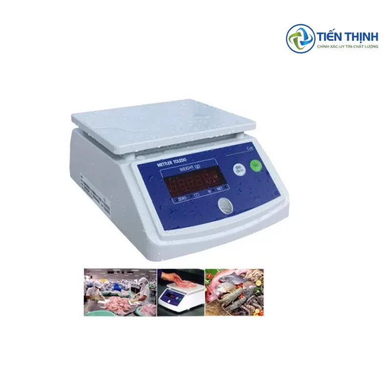 Cân điện tử mini màu trắng, màn hình hiển thị số, dễ sử dụng.