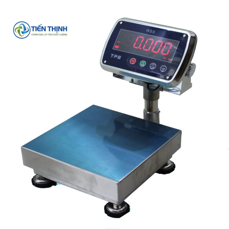 Cân điện tử inox Tiến Thịnh với màn hình số hiển thị rõ ràng.