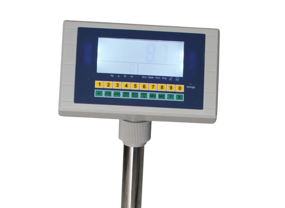 Màn hình cân điện tử với bàn phím số, thiết kế đơn giản.
