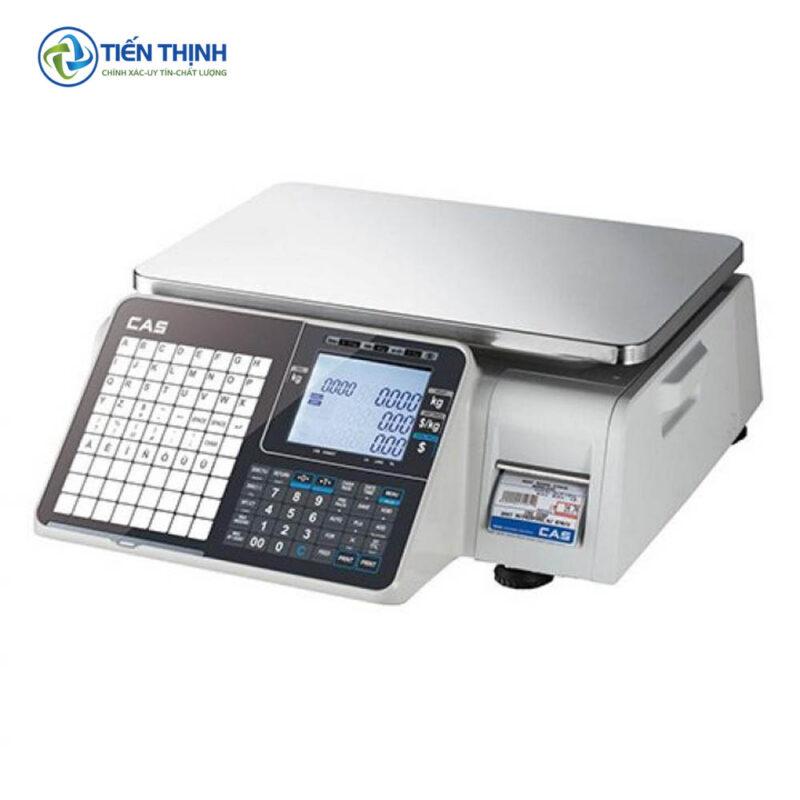 Cân điện tử CAS, thiết kế hiện đại, màn hình lớn, bàn phím số tiện lợi.