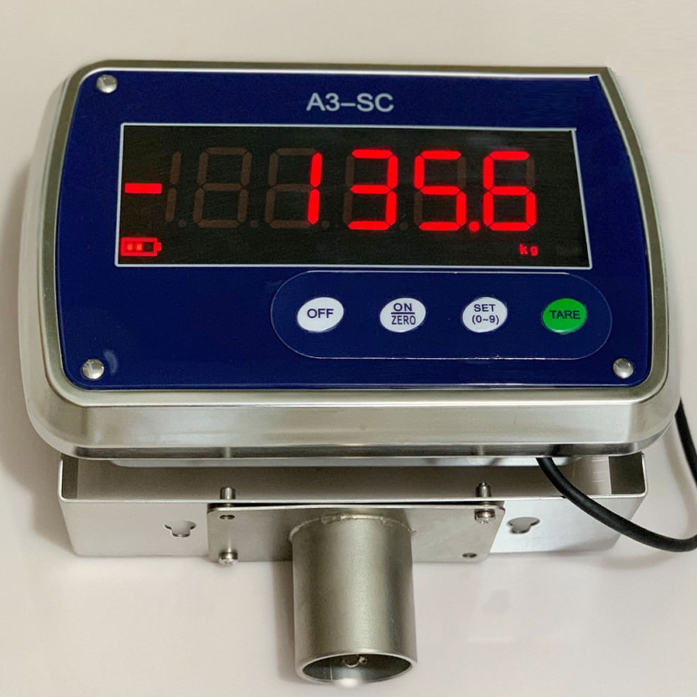 Cân điện tử kỹ thuật số hiển thị số -188.856,6 với màn hình LED đỏ.