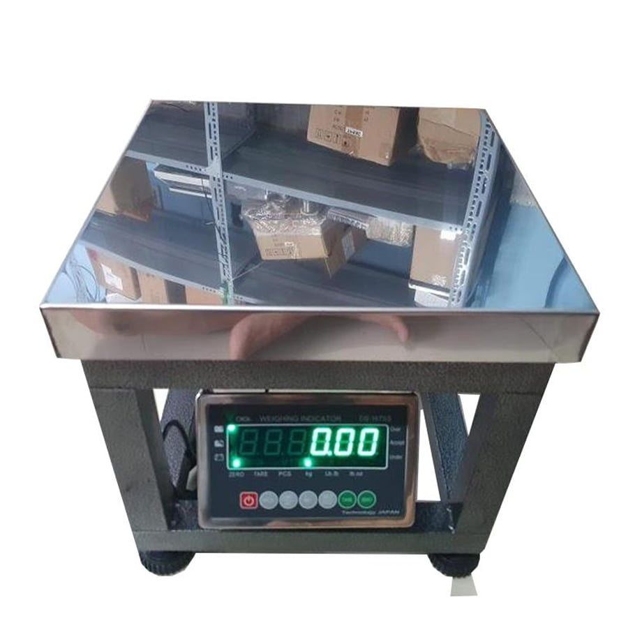 Cân điện tử bàn inox với màn hình hiển thị số màu xanh lá cây.