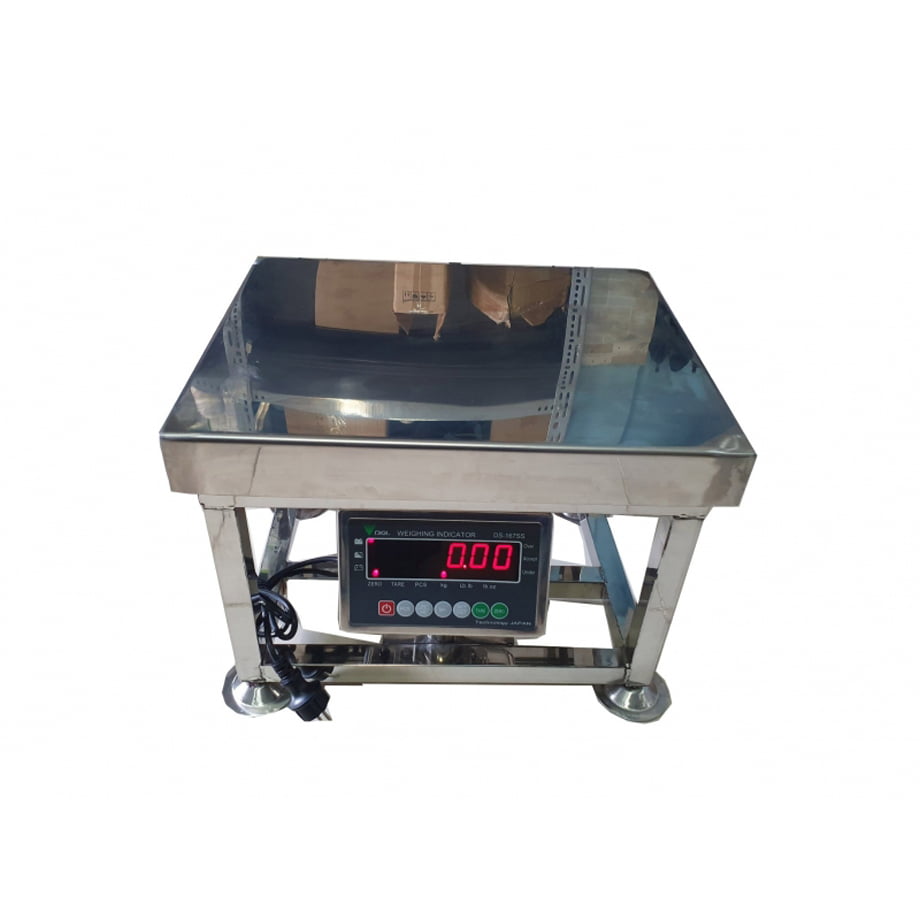 Cân điện tử inox có màn hình hiển thị số, dùng trong công nghiệp.