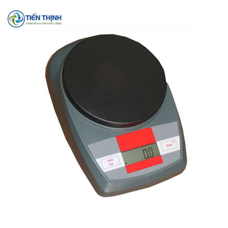 Cân điện tử mini màu đen với màn hình số hiển thị rõ ràng.