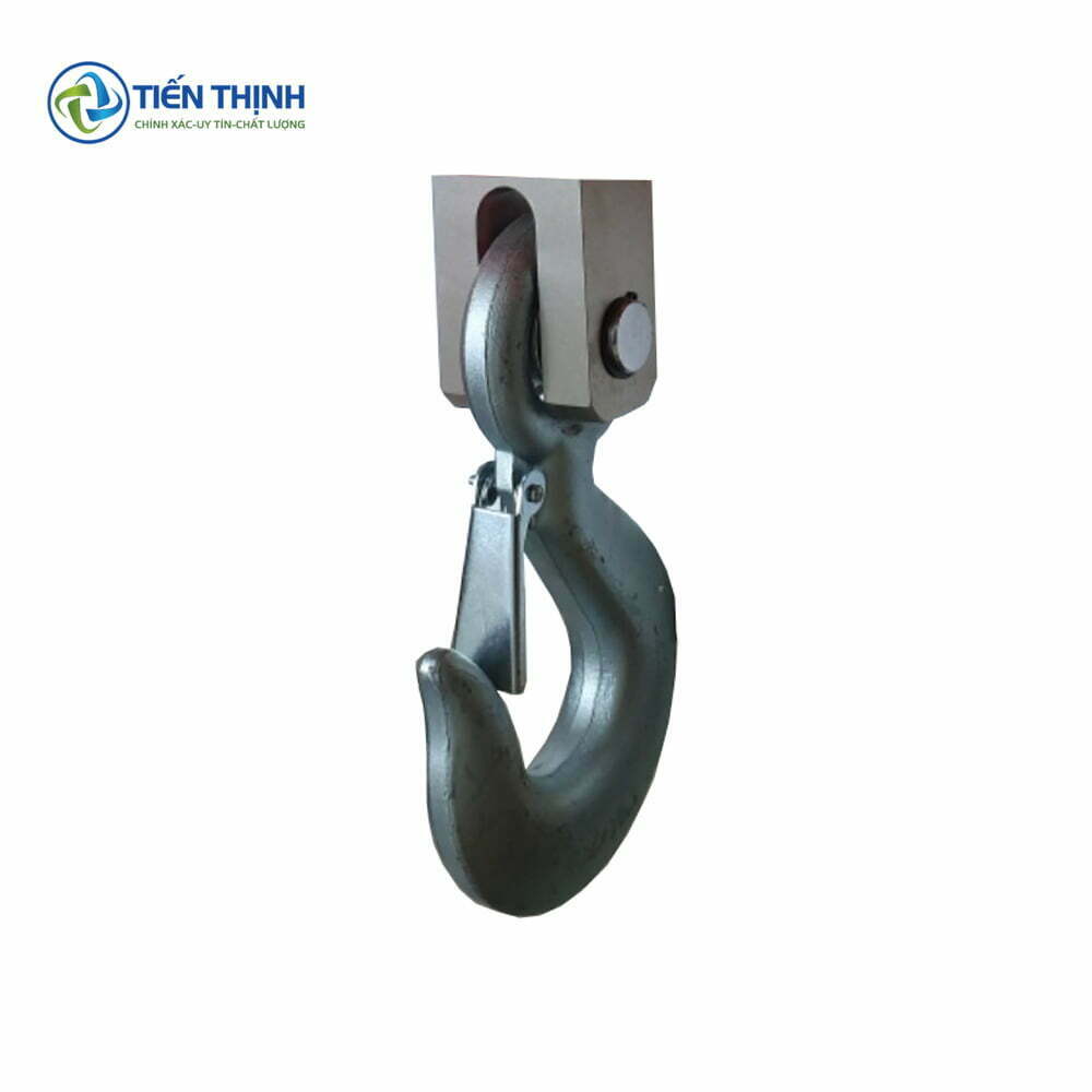 Móc cẩu kim loại màu xám bạc, thiết kế chắc chắn, dùng trong công nghiệp.