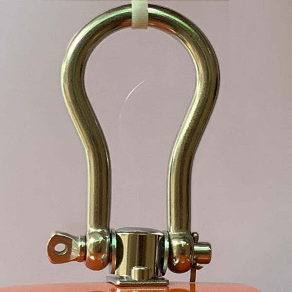 Móc khóa kim loại sáng bóng, hình chữ U, có chốt an toàn.