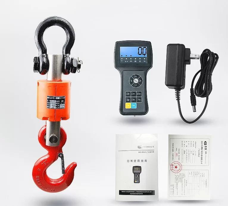 Cân điện tử treo, bộ sản phẩm đầy đủ, thiết kế công nghiệp chắc chắn.