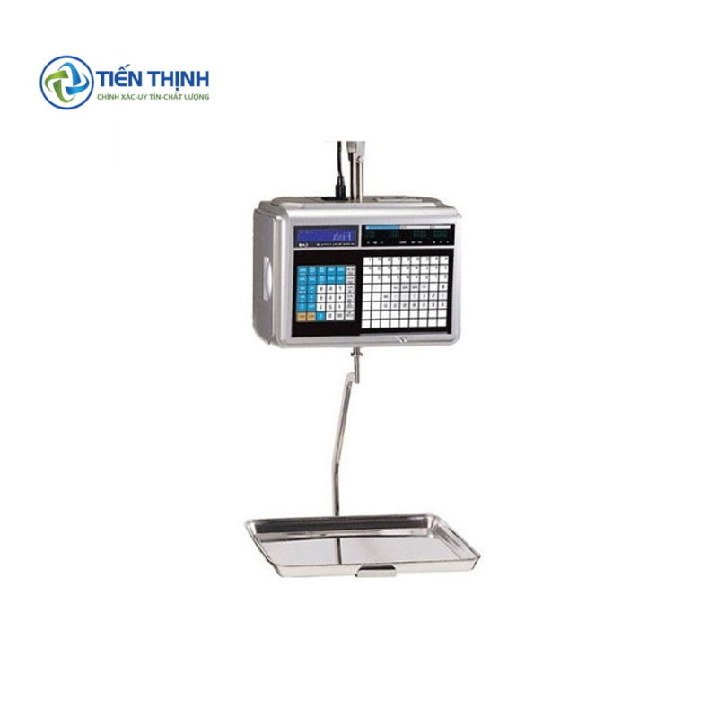 Cân điện tử tính tiền với màn hình hiển thị và bàn phím số.