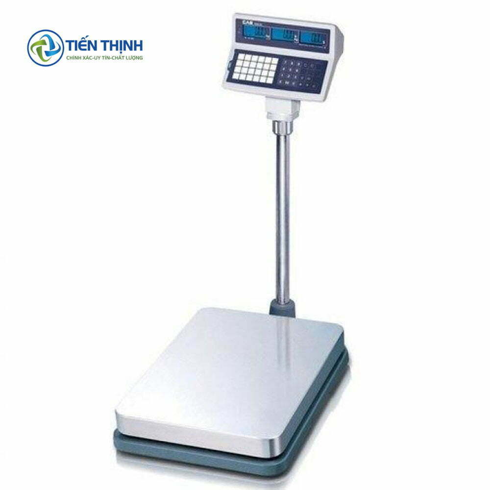 Cân điện tử cột inox, kiểu dáng công nghiệp, dùng trong siêu thị.