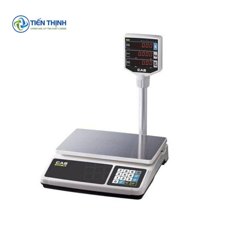 Cân điện tử CAS với màn hình hiển thị số và bàn phím số.