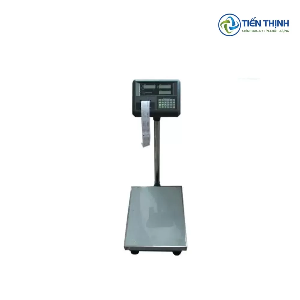 Cân điện tử cột inox, màn hình hiển thị số, in tem nhãn.