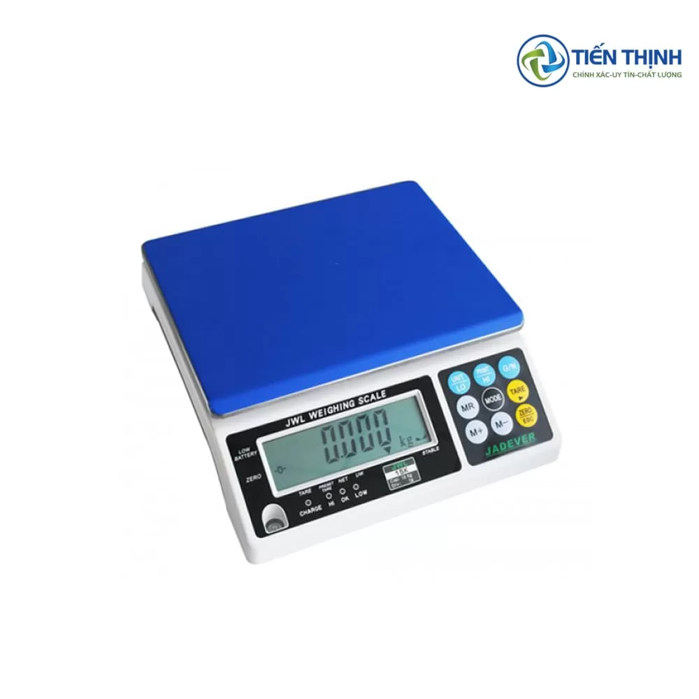 Cân tiểu ly điện tử màu xanh dương, màn hình LCD hiển thị số rõ ràng.