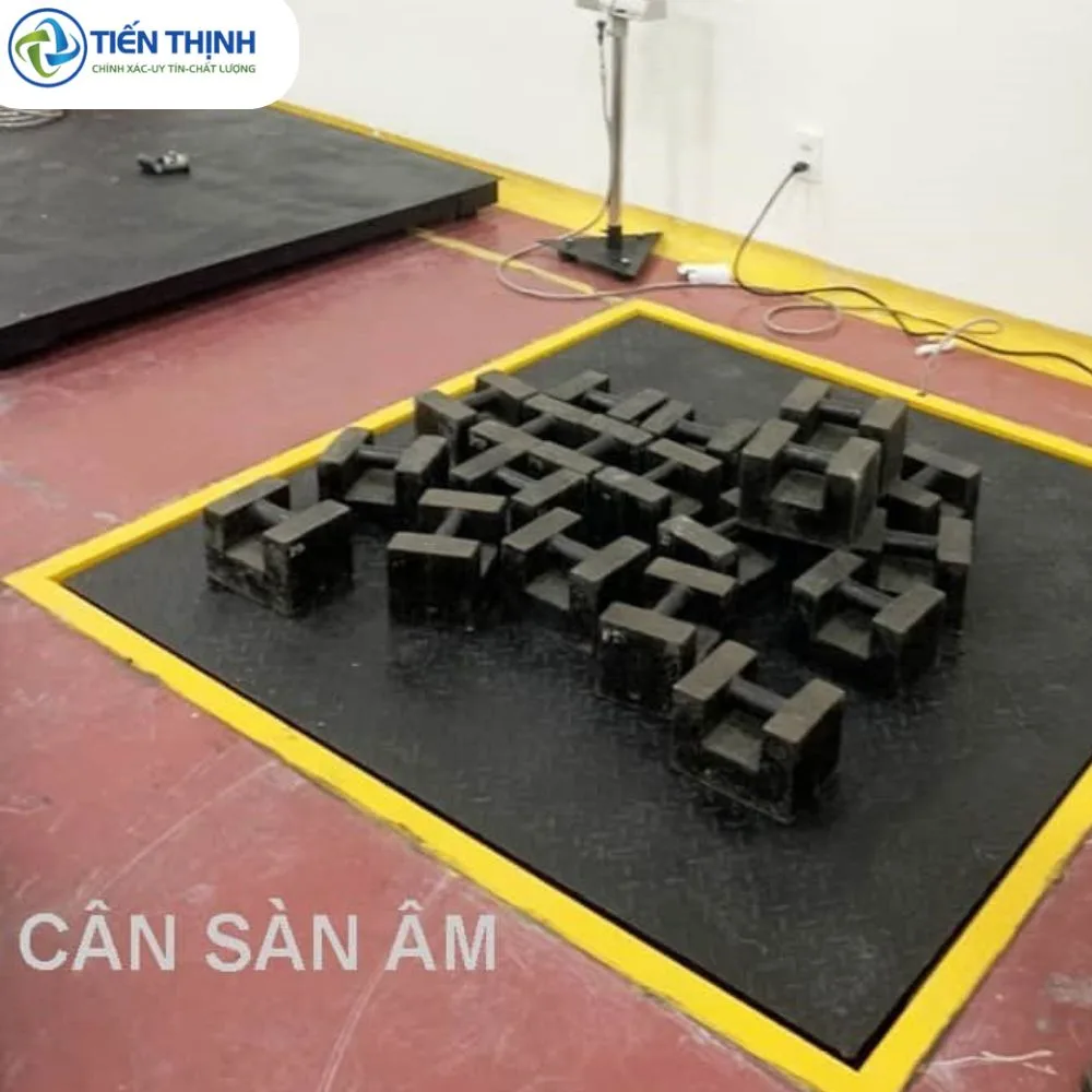 Cận cảnh các khối chịu lực màu đen trên bệ cân sàn âm.