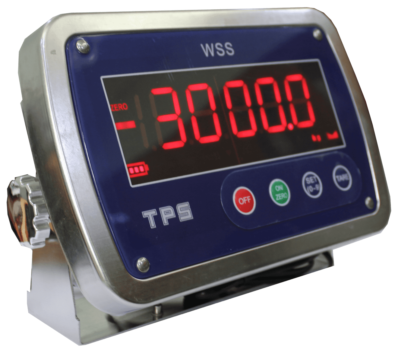 Màn hình cân điện tử kỹ thuật số hiển thị số 30000.0 màu đỏ.