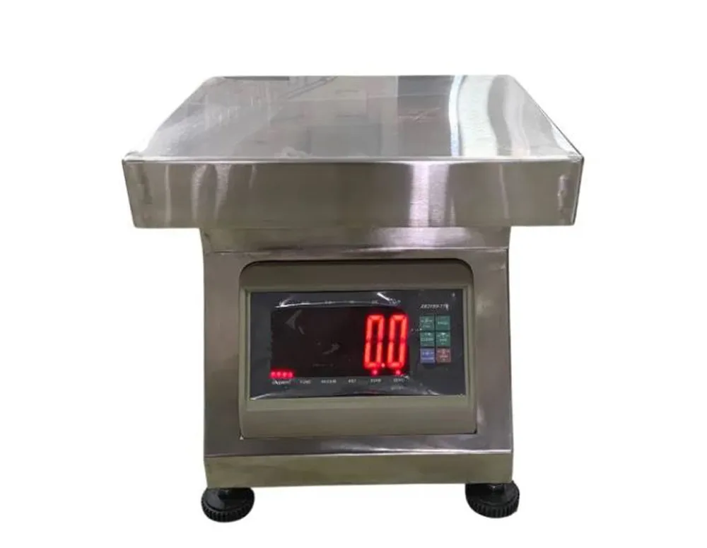 Cân điện tử công nghiệp bằng thép không gỉ, có bánh xe di chuyển tiện lợi.