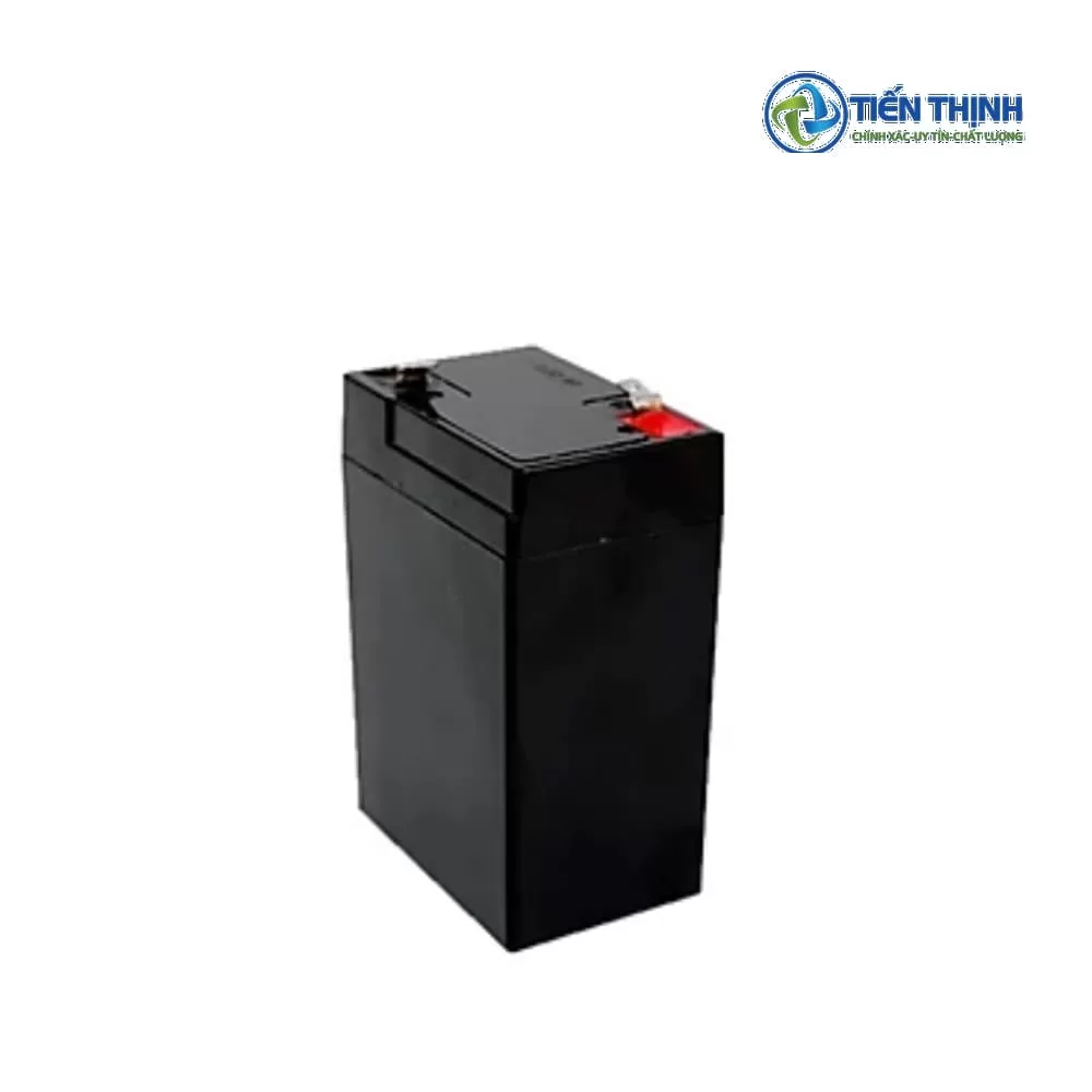 Bình ắc quy đen bóng, thiết kế vuông vức, dùng cho UPS và các thiết bị điện.