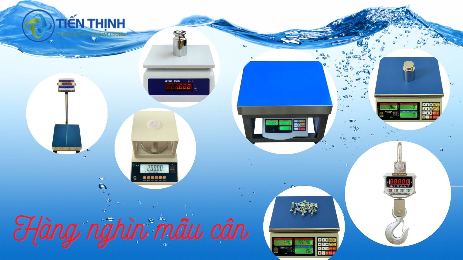 Hình ảnh quảng cáo các loại cân điện tử đa dạng về mẫu mã.